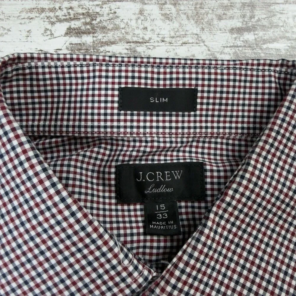 J.Crew Ludlow Dress Shirt Men's 15-33 Slim Fit Red,White,Blue Gingham